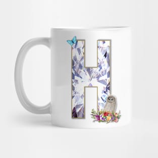 Name Initial Letter H and Cute Baby Owl Mug